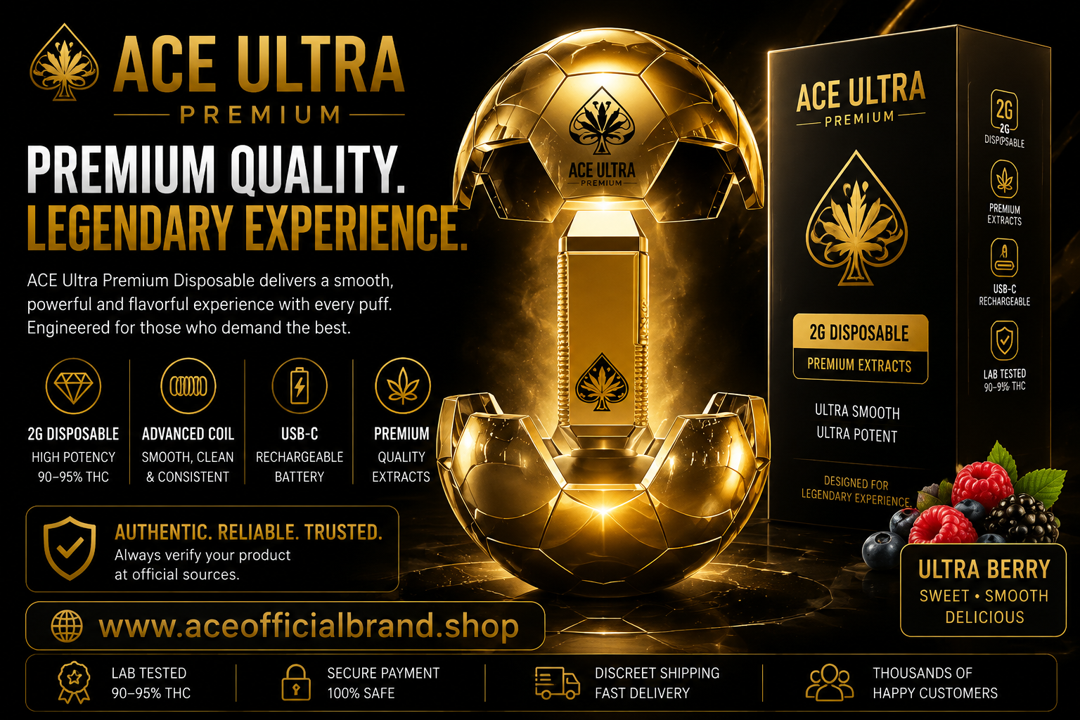 ACE Ultra Premium berry-themed product presentation for flavor education