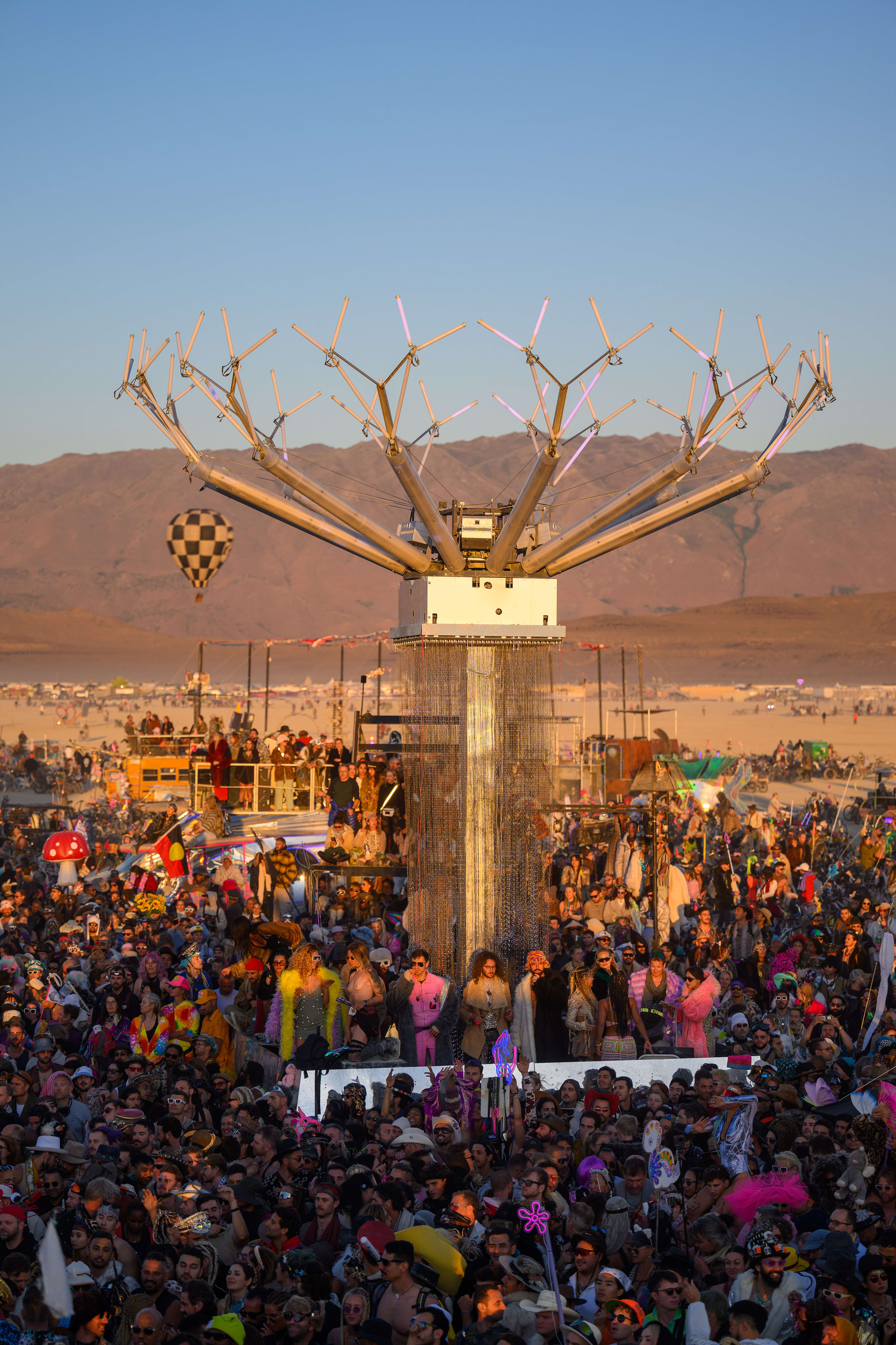 BiPolar Express art car and Singularity Tree at Burning Man