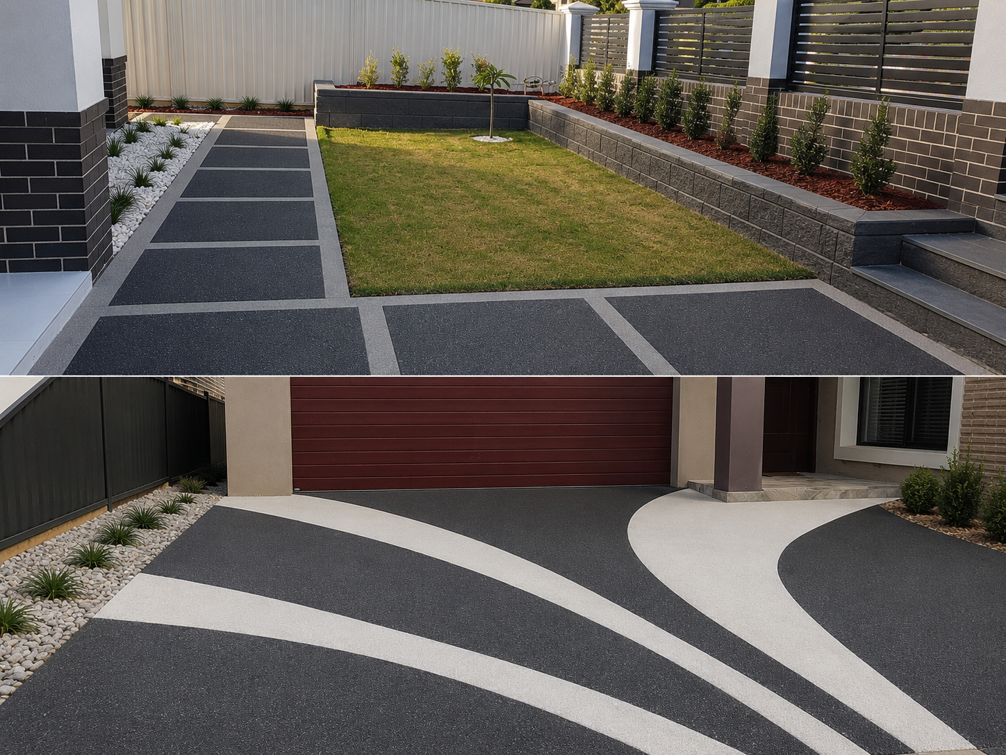 Custom masking design on resurfaced driveway