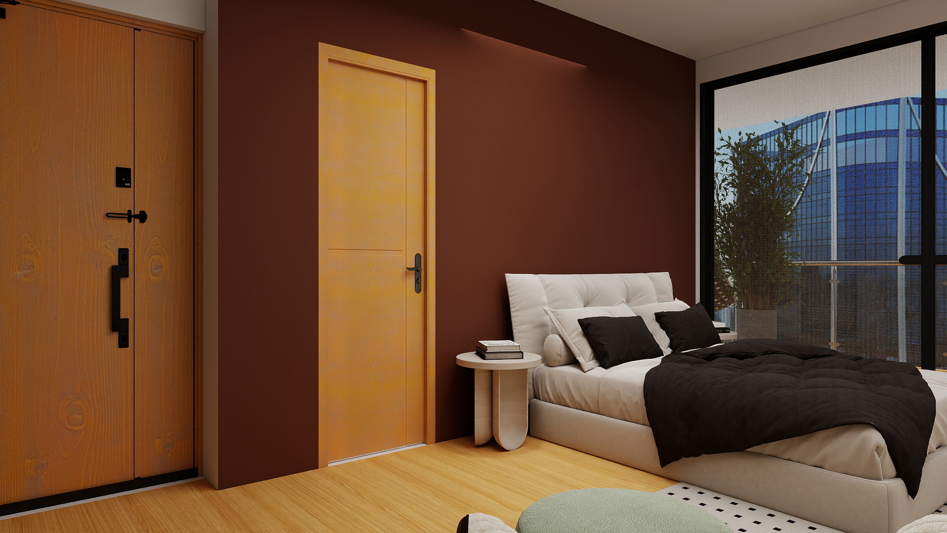 Master bedroom with accent wall