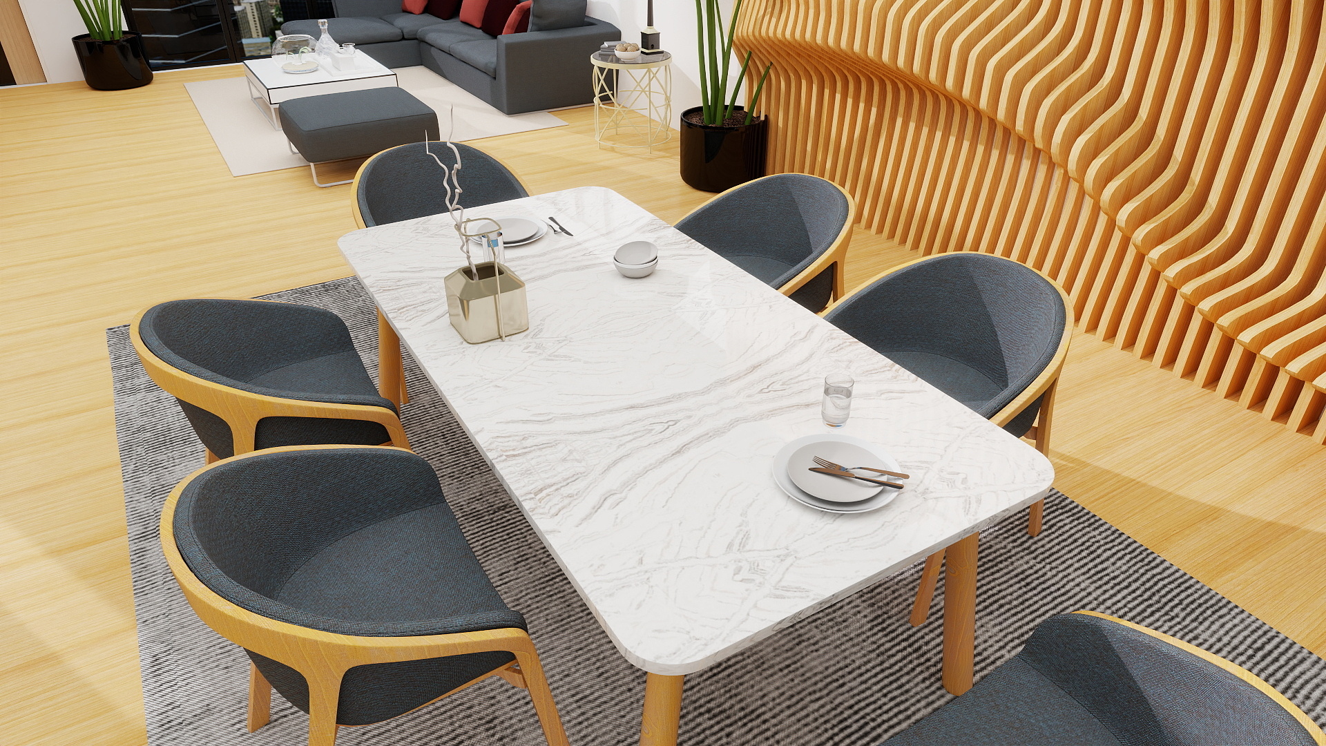 Dining area with marble table