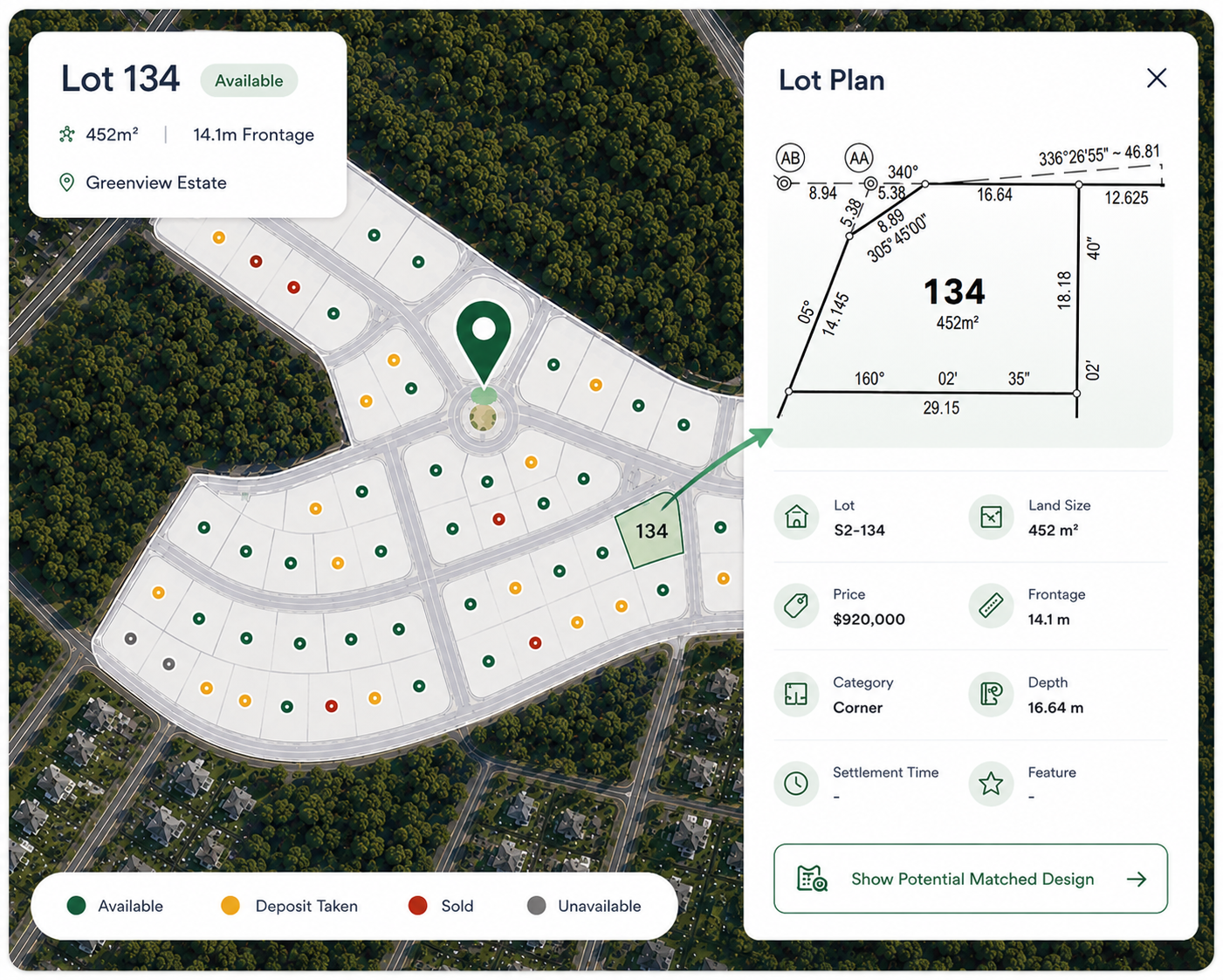 RealtyCMS Interactive Master Plan - Greenview Estate with live lot information