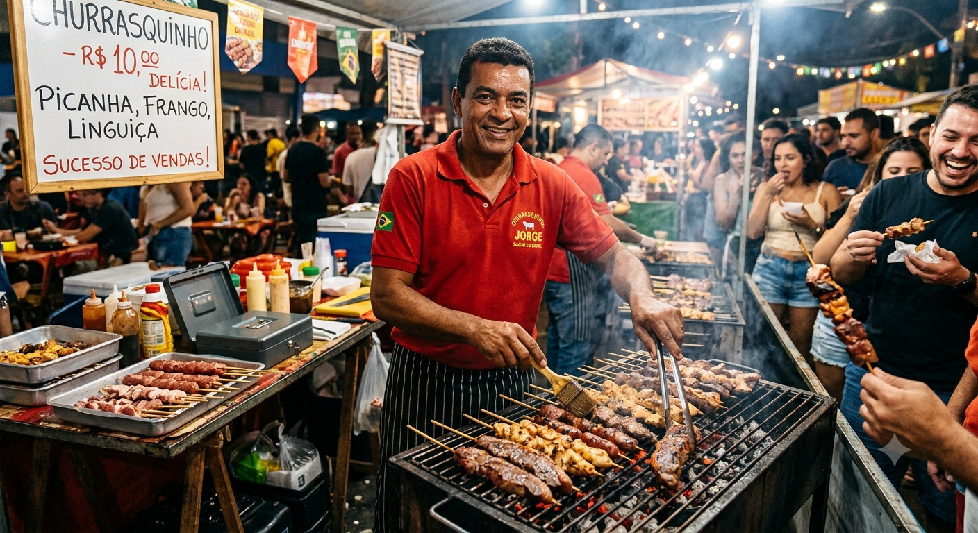 Danilo Guimarães preparando churrasquinho gourmet