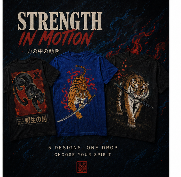 Strength in Motion — 5 designs tee drop