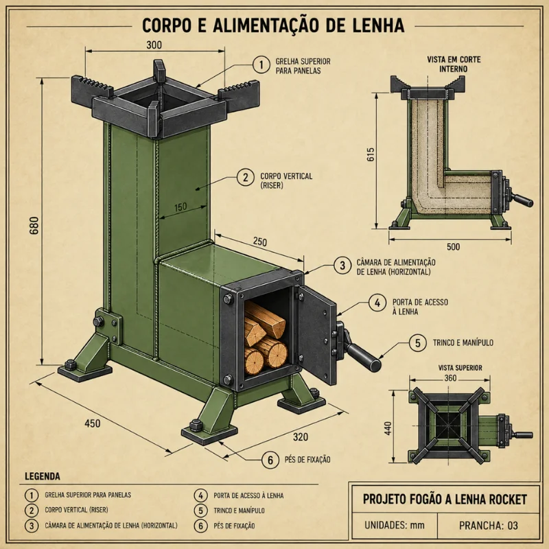 Corpo e Alimentação de Lenha