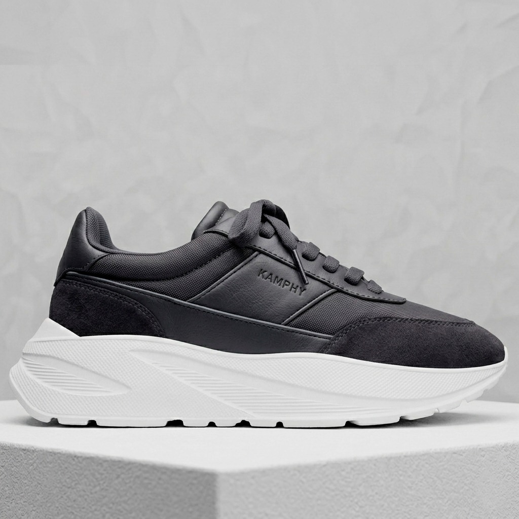 KAMPHY Apex Two — Noir, lateral view on concrete pedestal