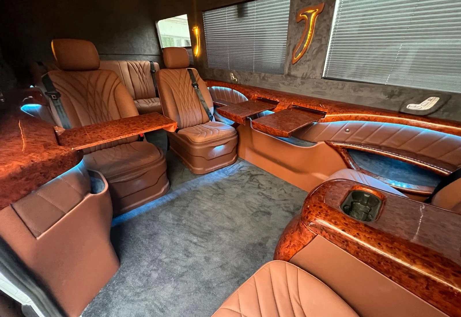 Brown leather with wood trim