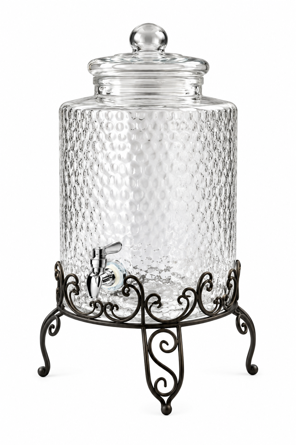 Glass Beverage Dispenser (5-Gal, w/ Wrought Iron Stand)
