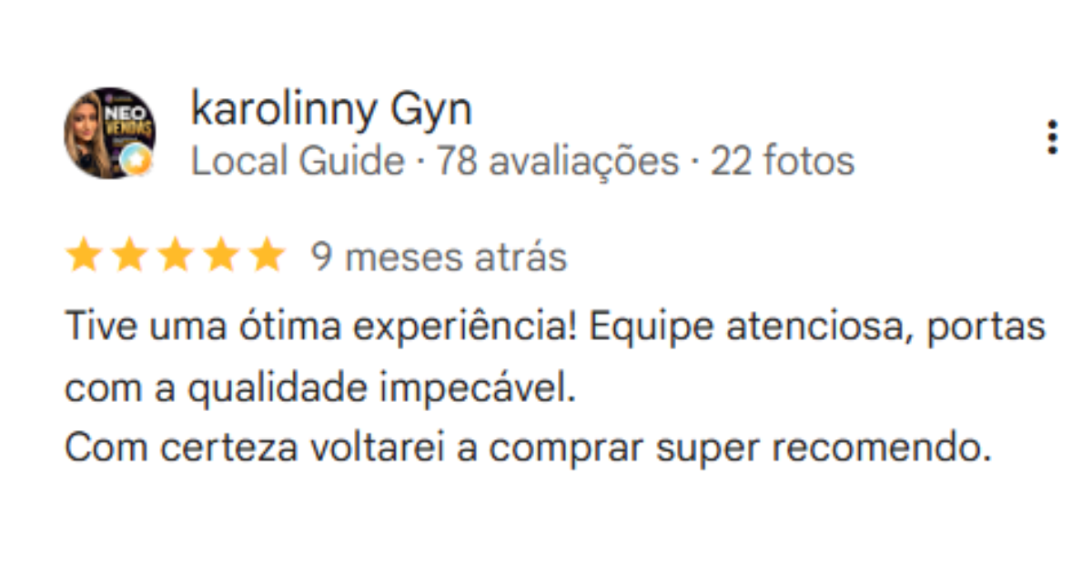 Avaliação de Karol Inny Gyn sobre a Rei das Portas