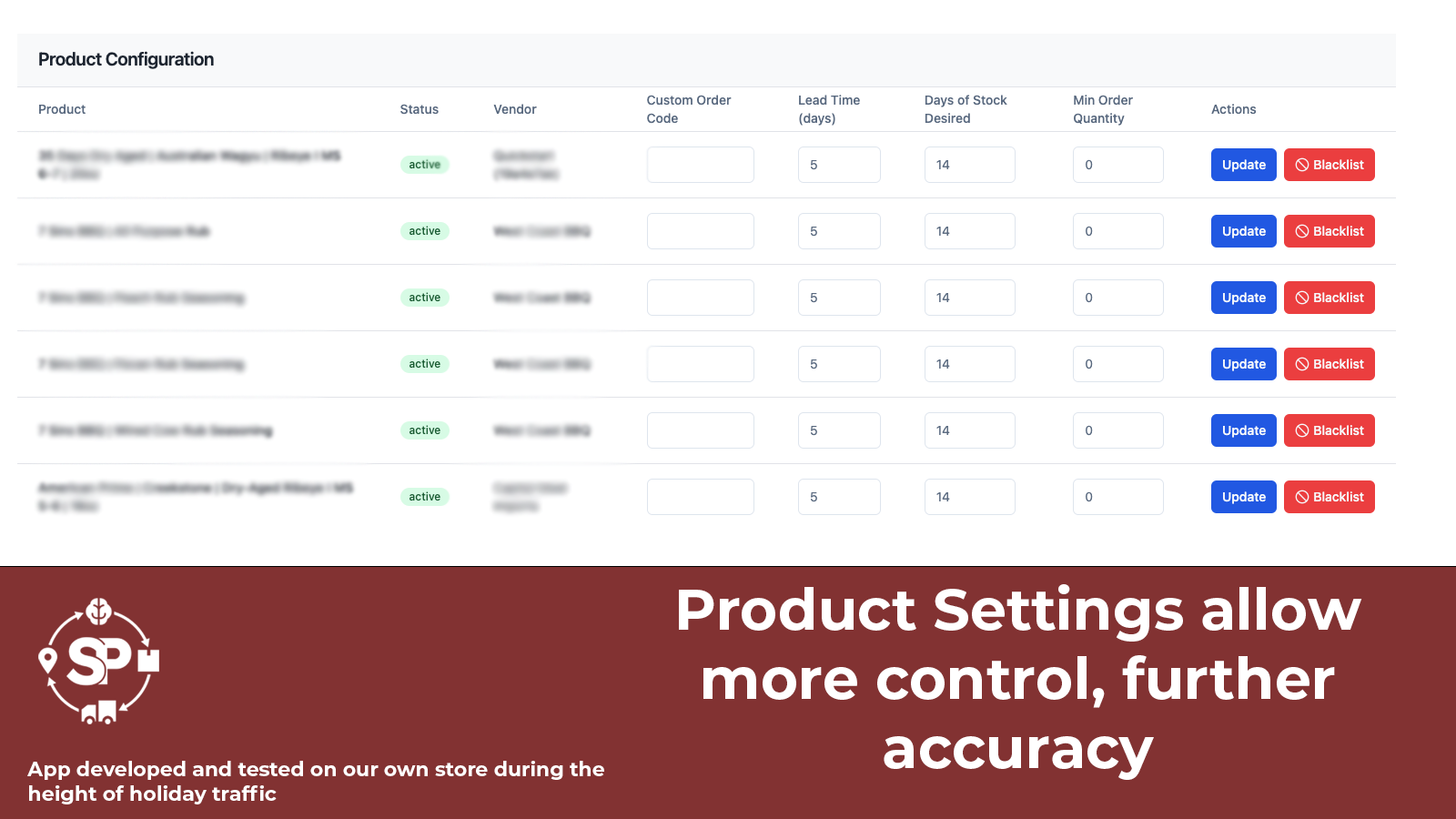 Product Settings Configuration