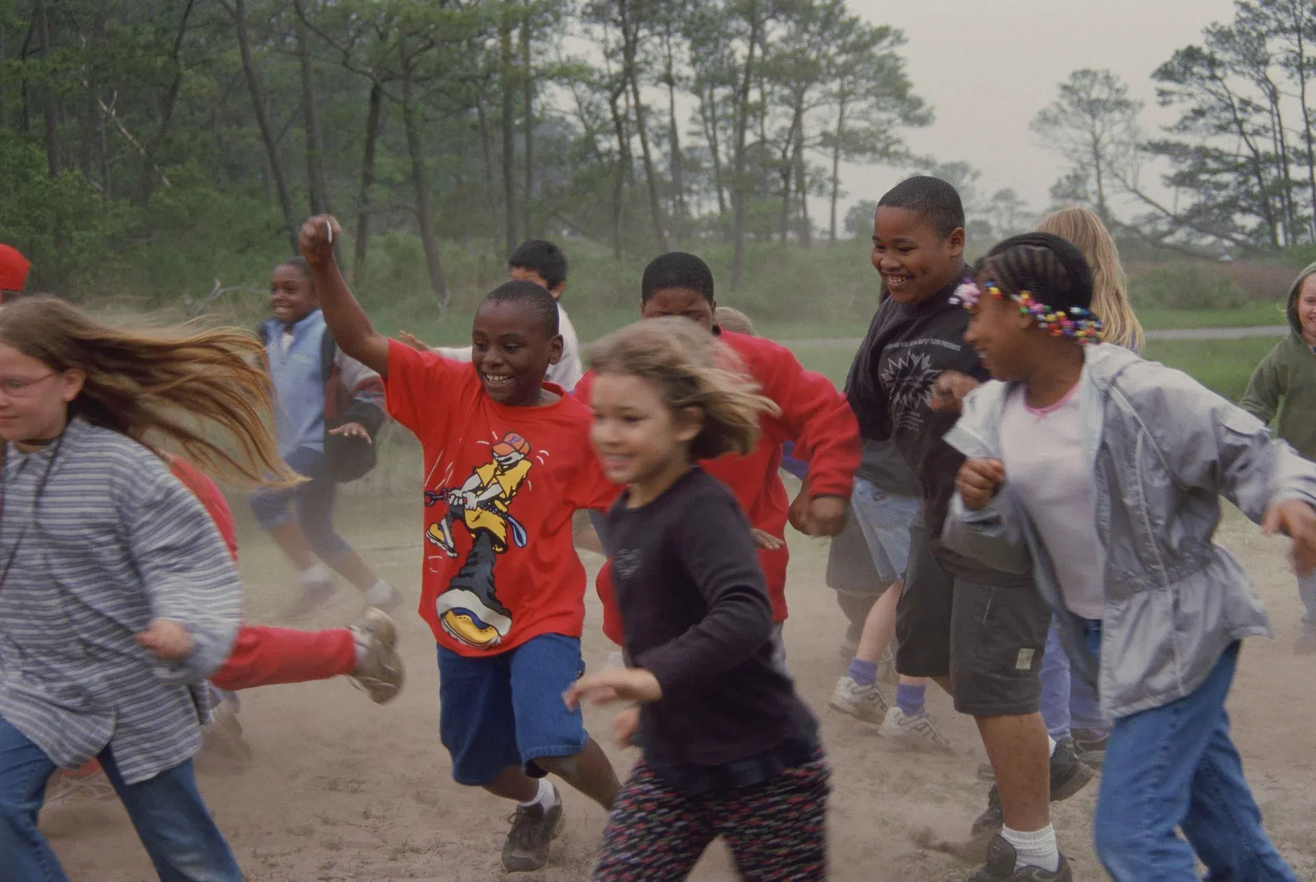 Children playing and running outdoors