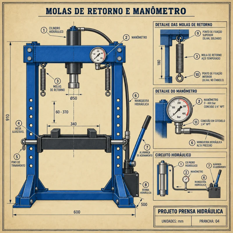Molas de retorno e manômetro