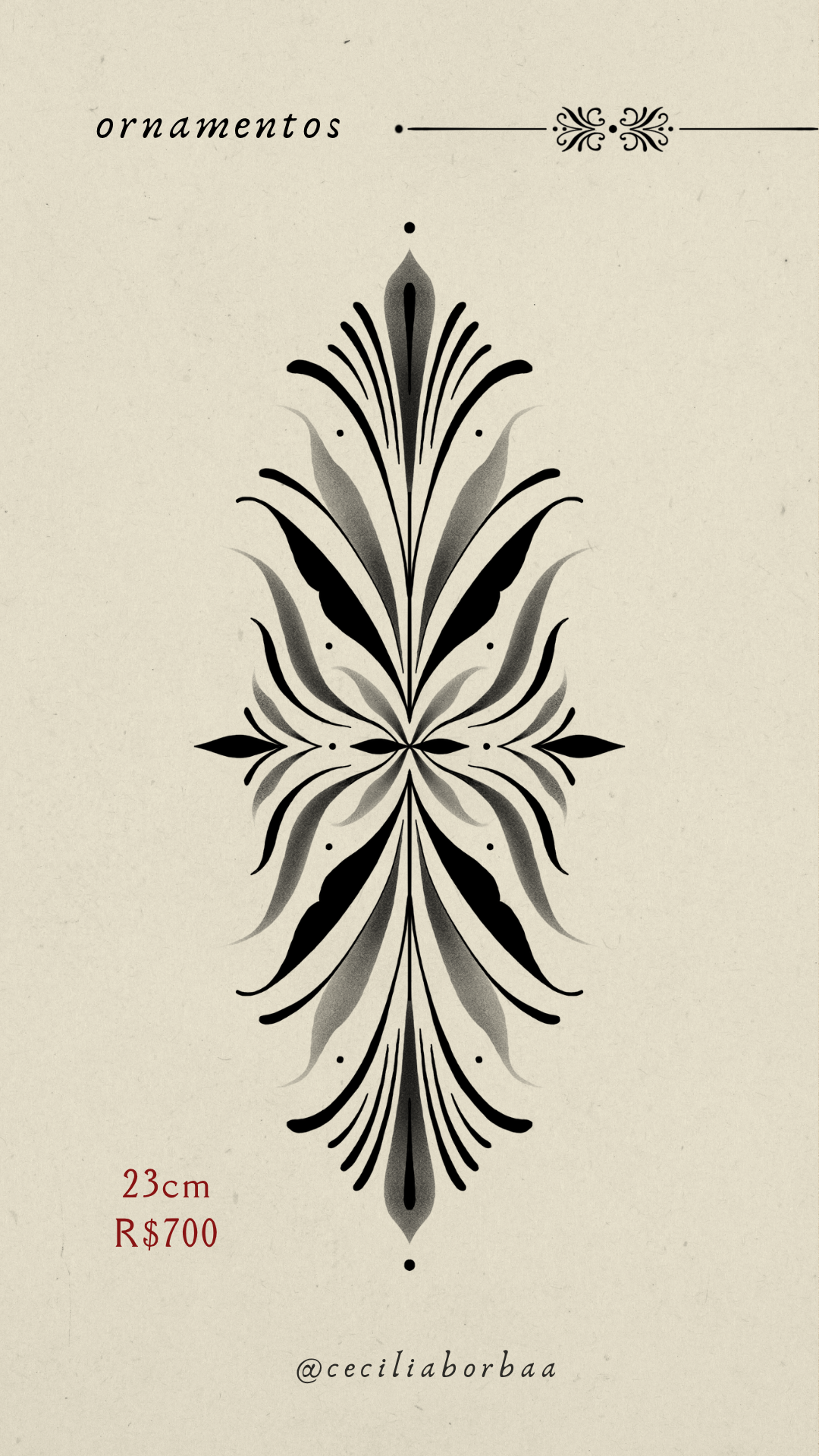 Ornamento vertical grande com pétalas e simetria — Ornamentos por Cecília Borba