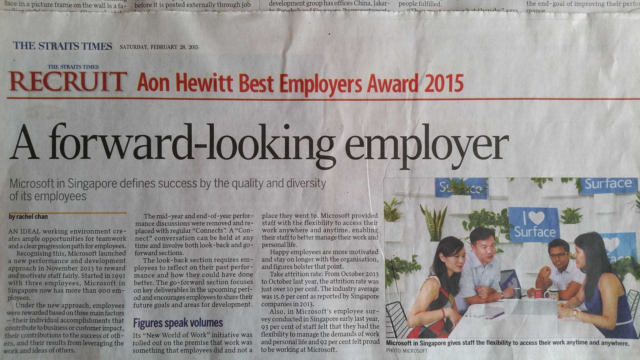 Enam Chowdhury featured in a Straits Times Microsoft Singapore workplace article