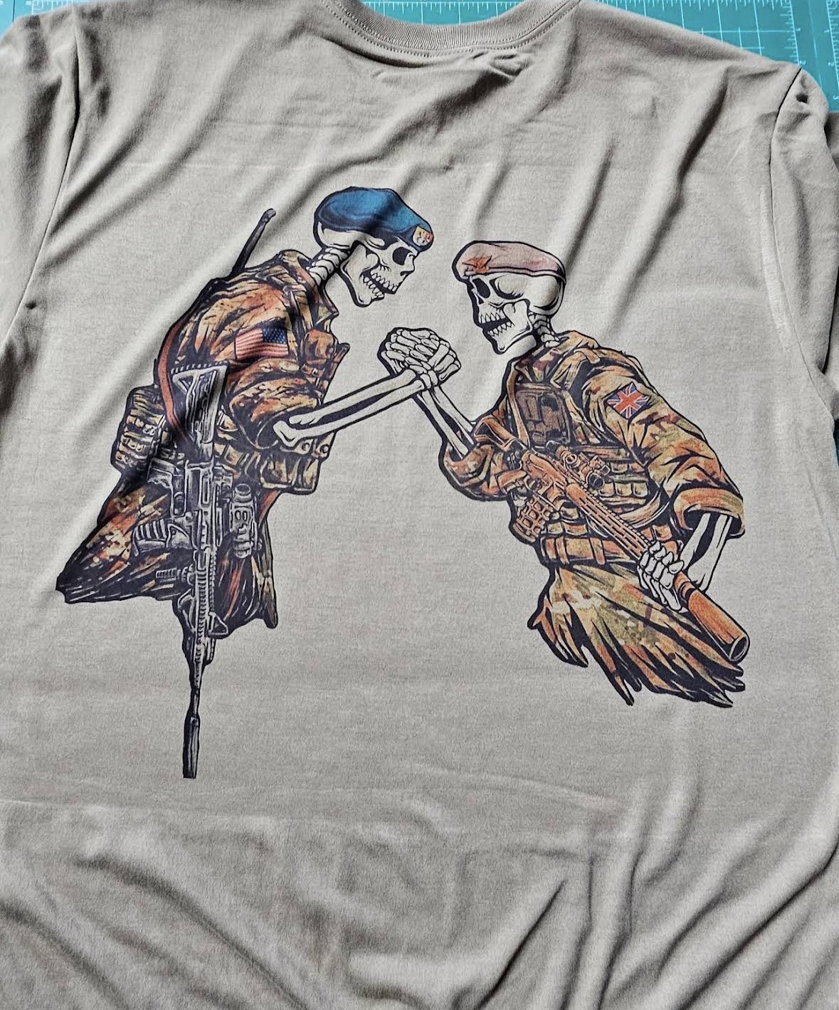 Custom printed military skeleton t-shirt design