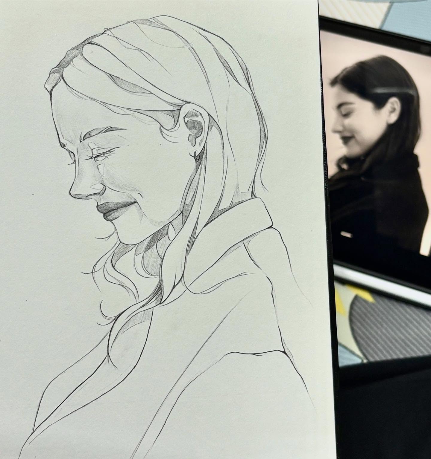 Graphite profile study next to reference photo