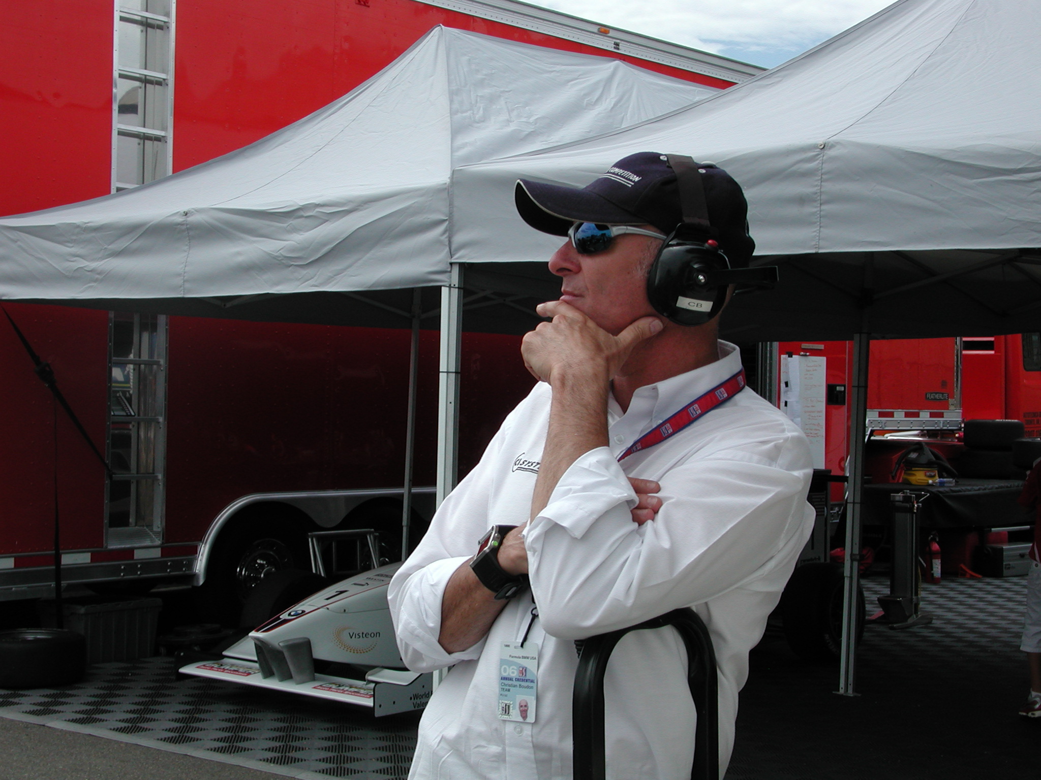 Christian Boudon at the paddock with headset