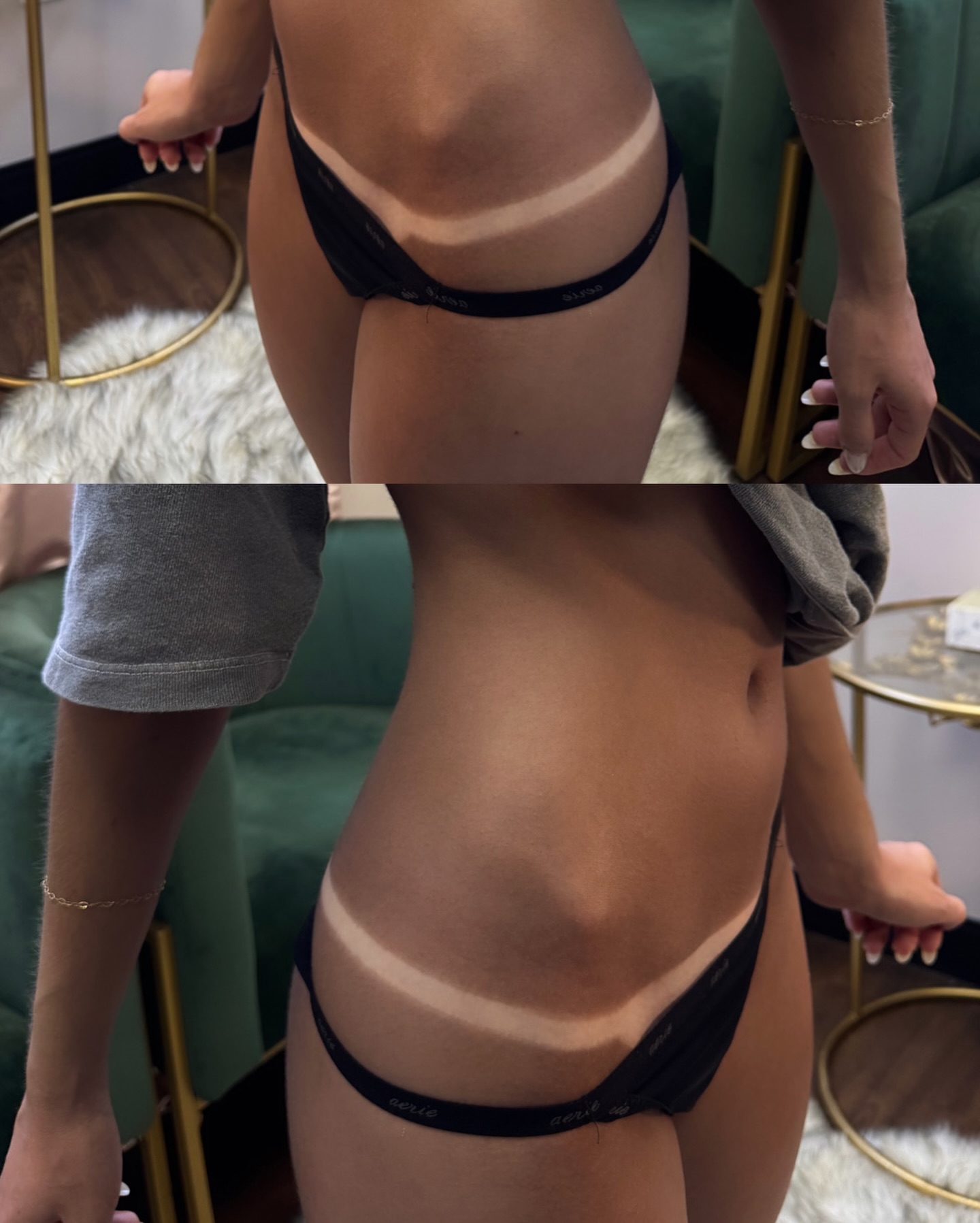Before and after spray tan comparison