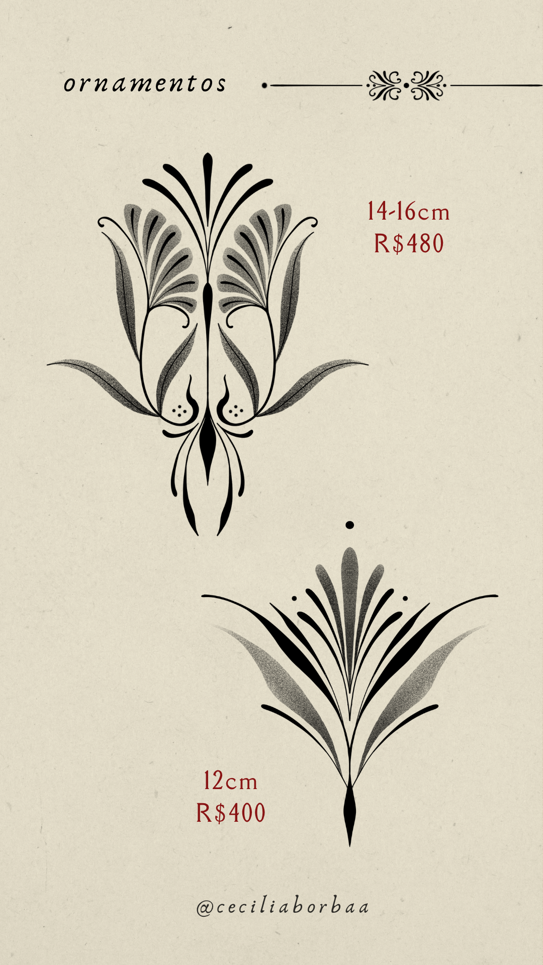 Dois ornamentos: flor com pétalas e flor menor — Ornamentos por Cecília Borba