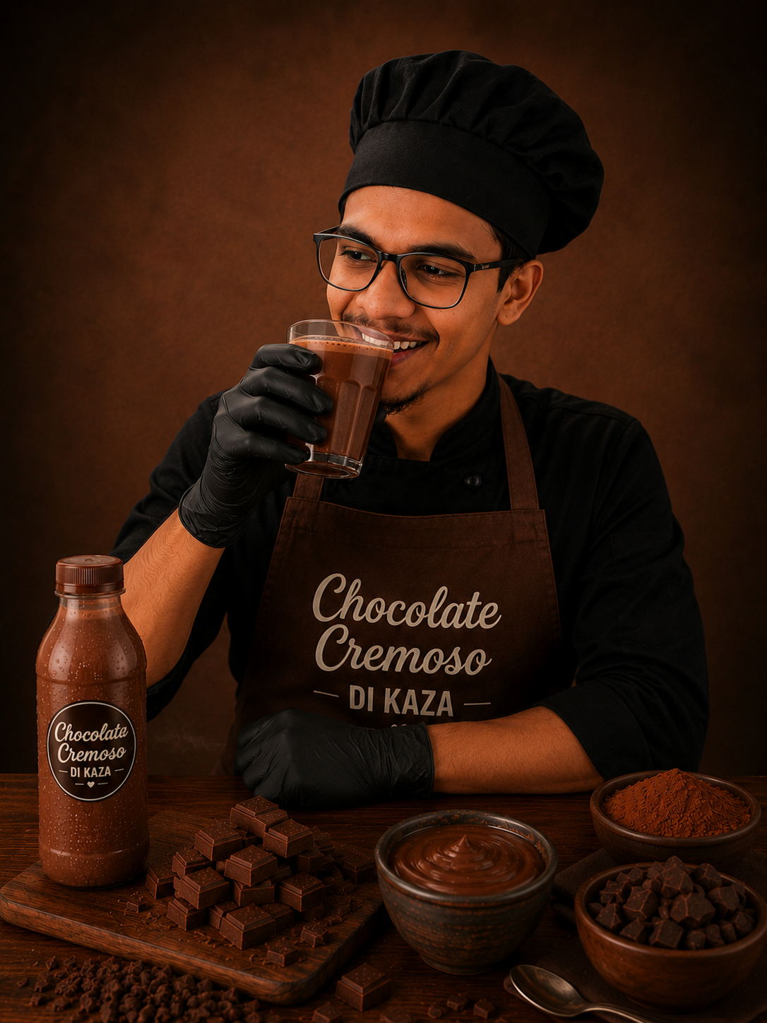 Chef degustando o chocolate cremoso