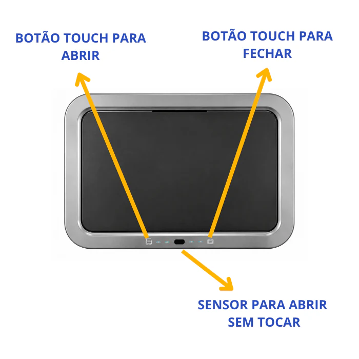 Painel touch com botões para abrir, fechar e sensor de aproximação