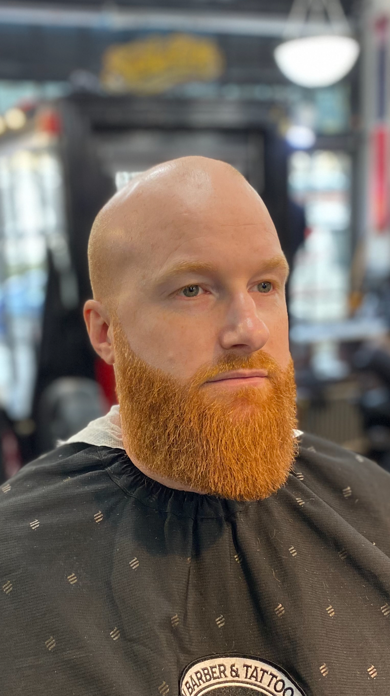 Head shave with full beard grooming - bald with beard styling Boston