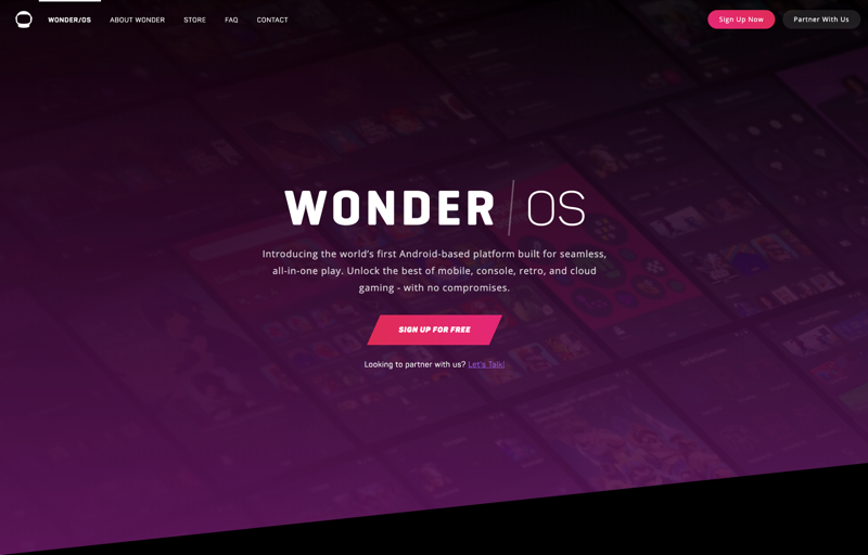 Wonder OS corporate website homepage with sign up CTA