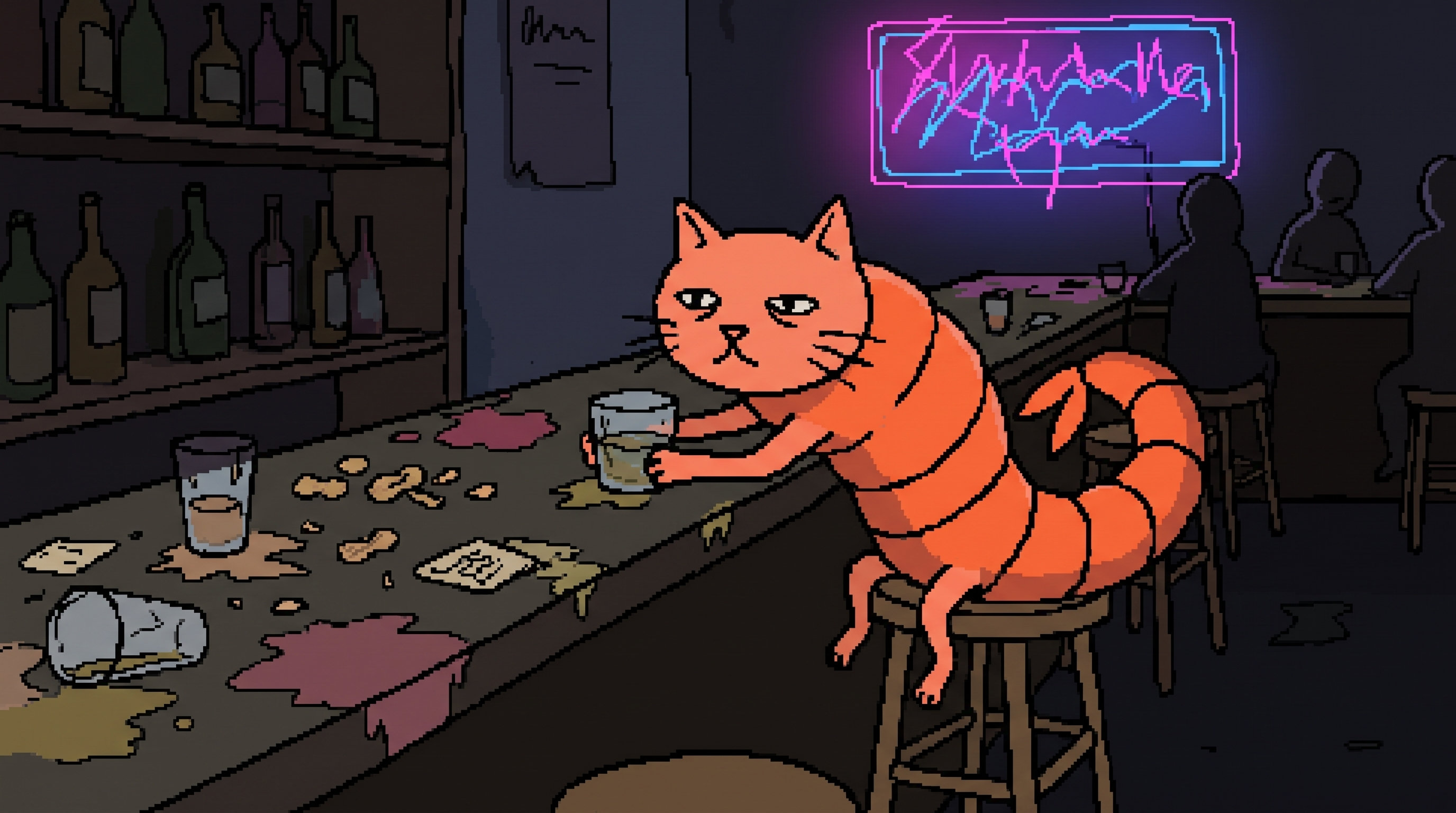 Cat Shrimp at a dive bar drinking