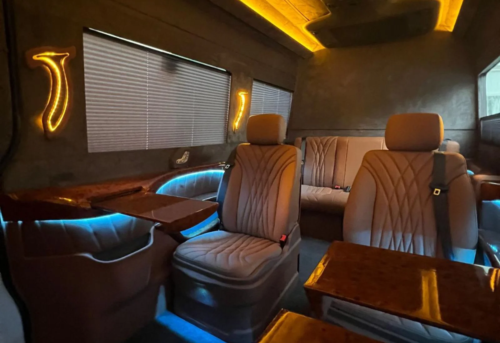 Tan leather with neon lights