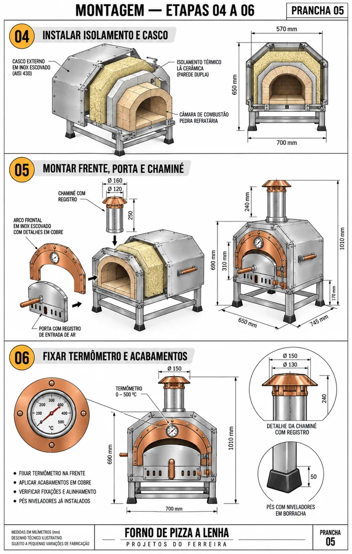 Montagem: isolamento, frente e chaminé