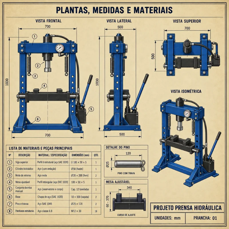 Plantas, medidas e materiais