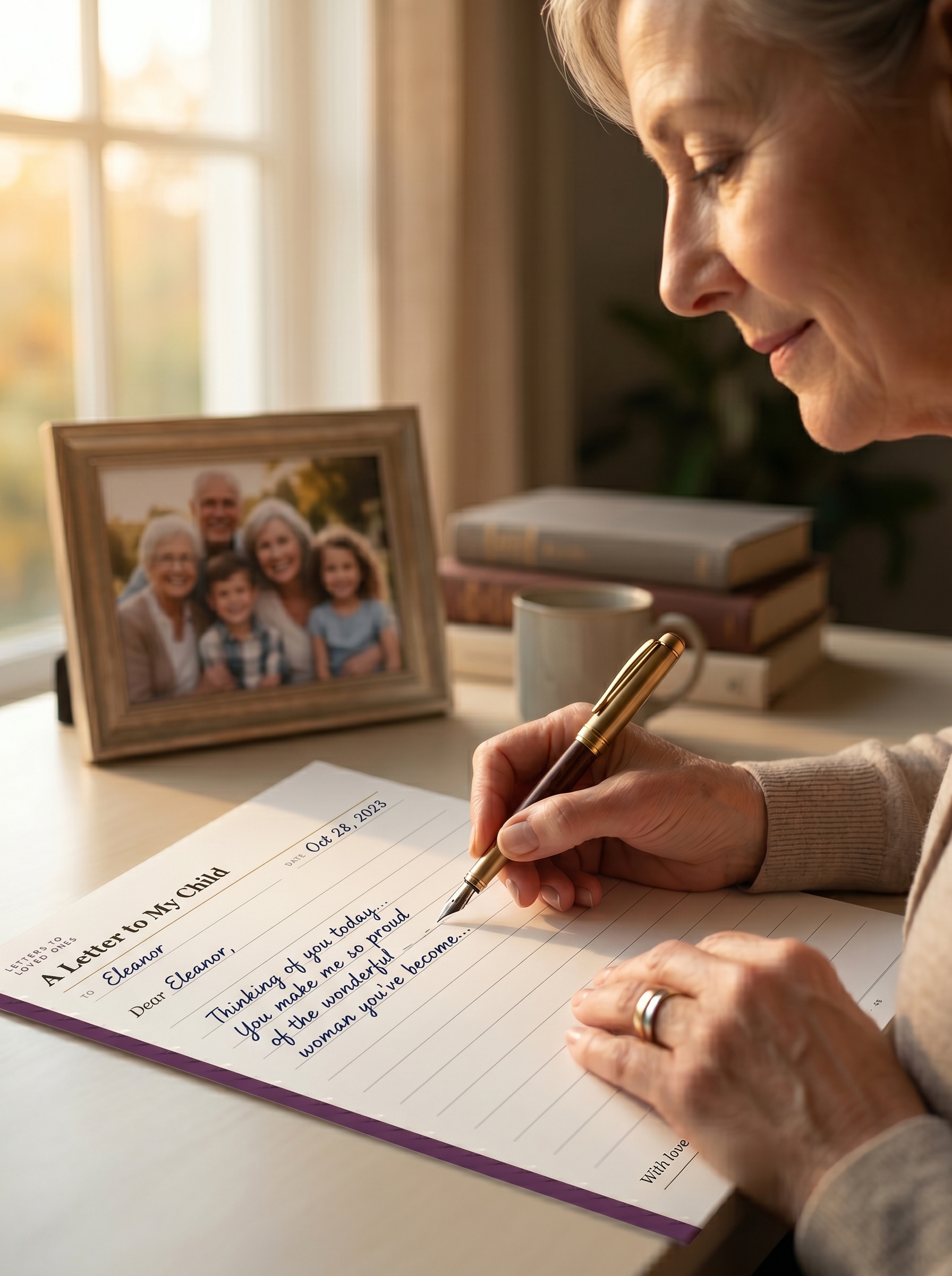 Woman writing a letter to her child