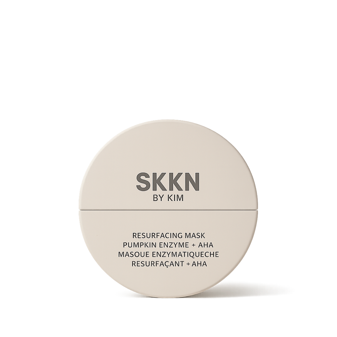 SKKN by Kim resurfacing mask round taupe puck rendered with soft directional shadow
