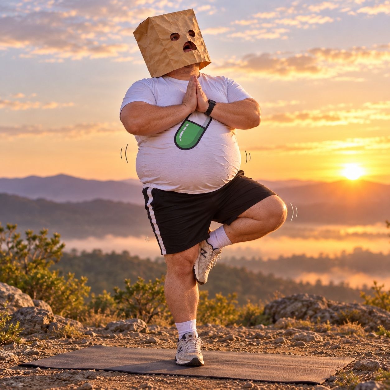 Anonymous Runner balancing in a yoga pose on a mountain at sunrise