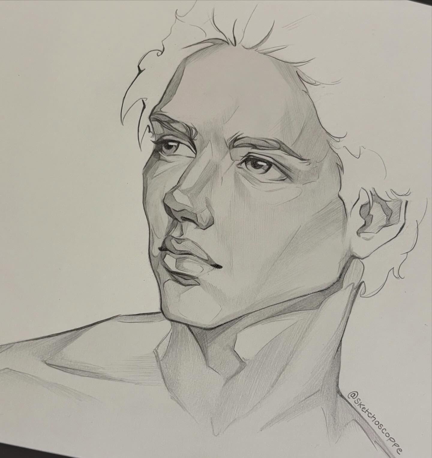 Graphite portrait study, upward gaze