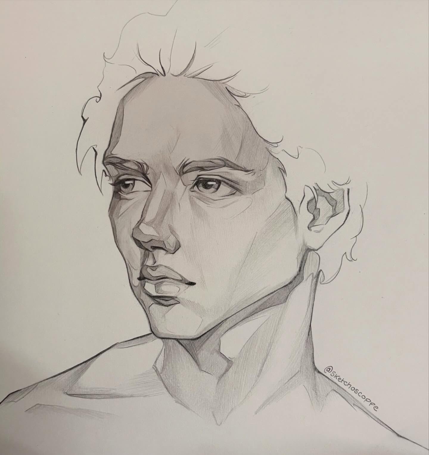 Graphite portrait study of a man, angular features