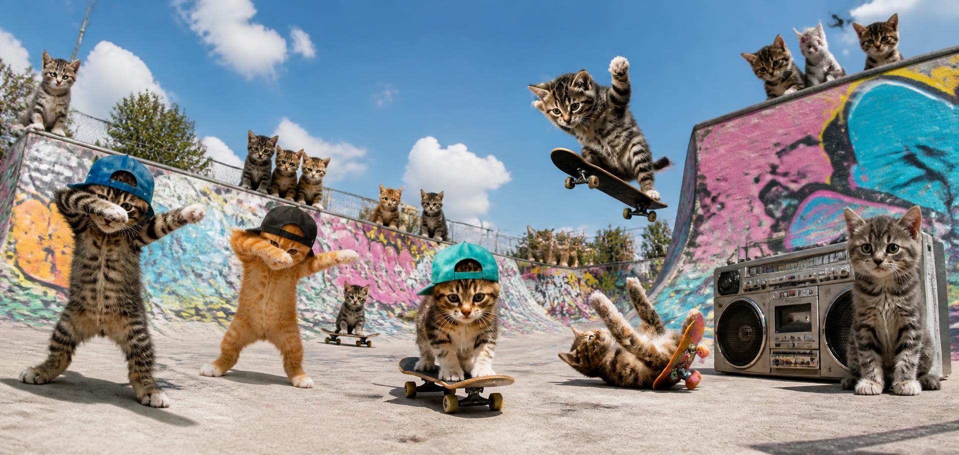 Entire skatepark full of dabbing cats