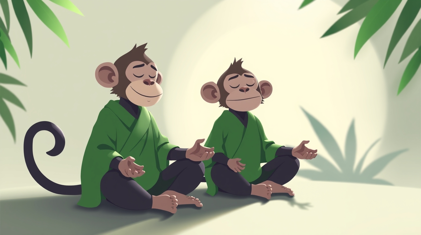 Two monkeys meditating together