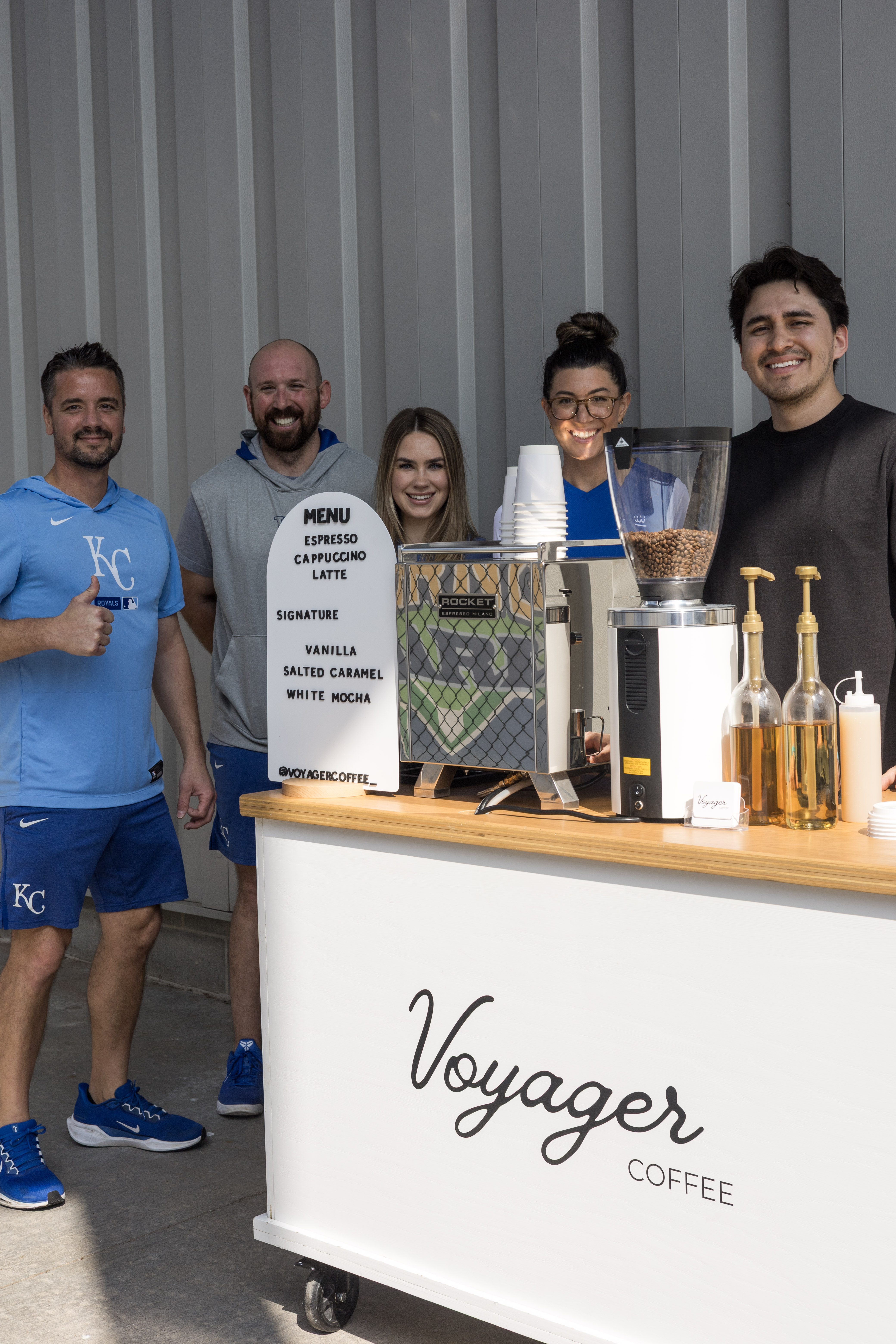 Voyager Coffee cart with KC Royals team - Premium sports event coffee catering Omaha Nebraska
