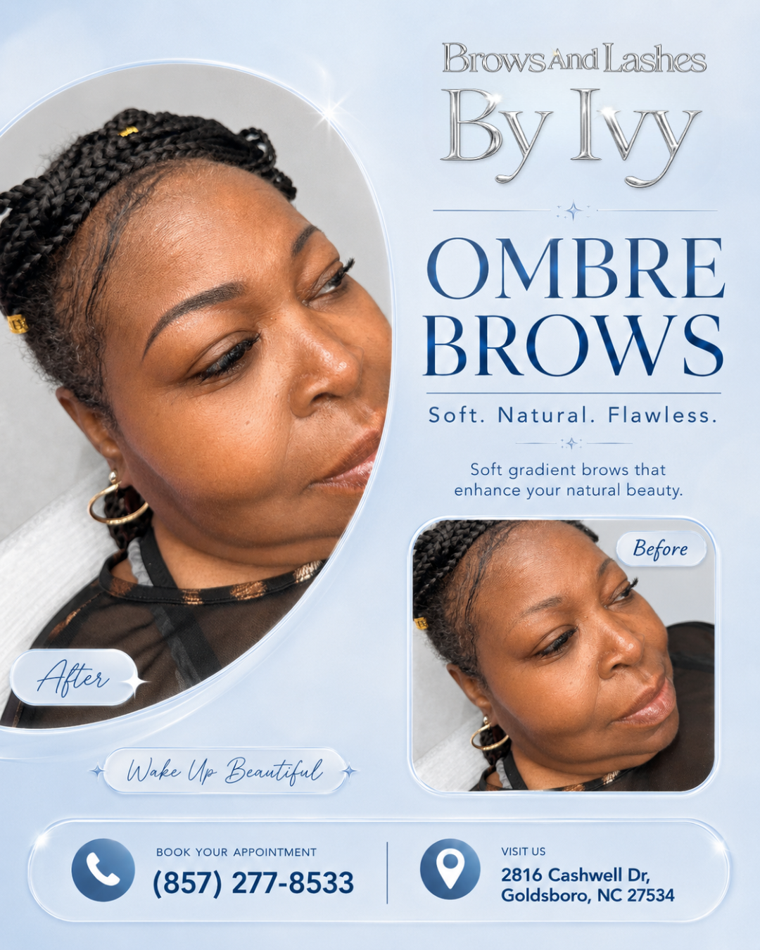 Ombre brows before and after transformation
