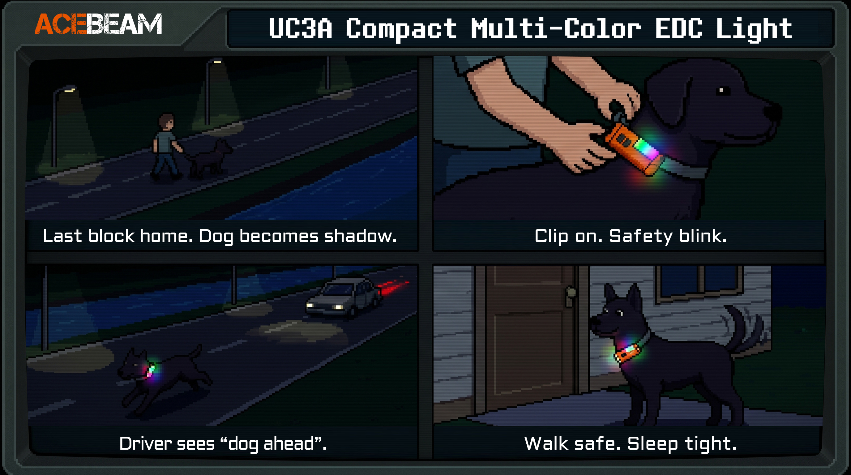 Dog walking safety - clip-on blink mode for visibility at night