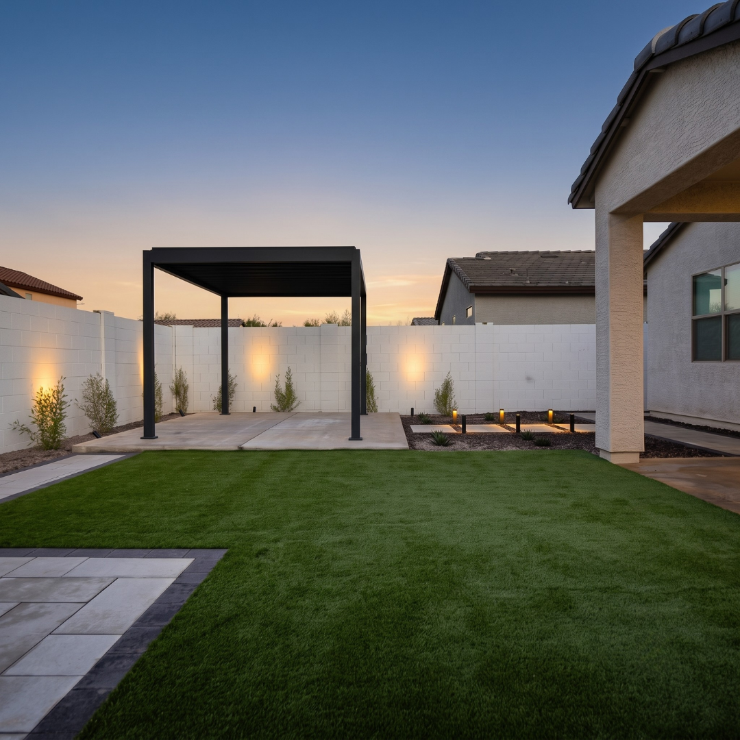 Black Pergola with Accent Lighting