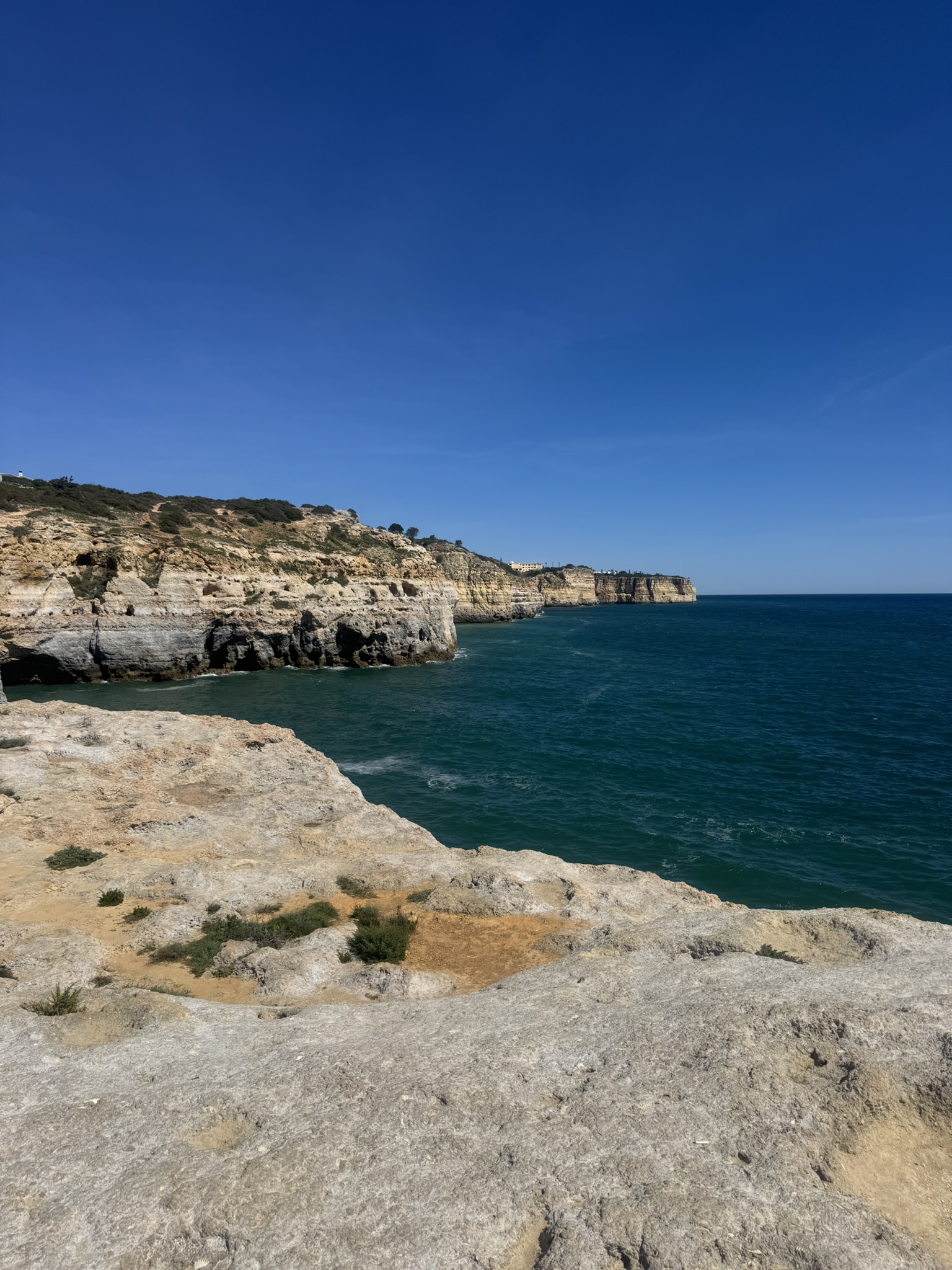 Algarve coastline with rocky cliffs and blue ocean