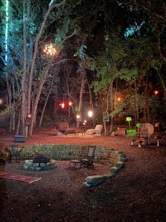 Enchanted outdoor evening with chandeliers
