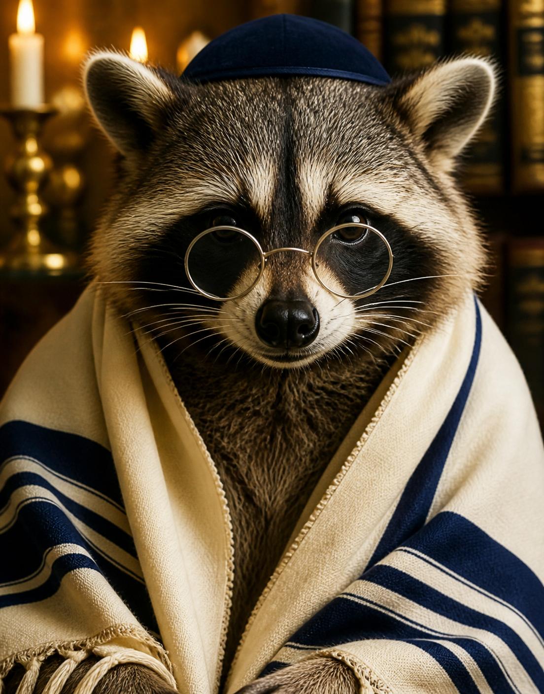 The Jewcoon close-up portrait with candles and bookshelves