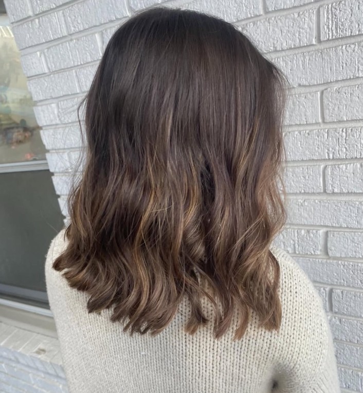 Dark brunette with caramel balayage