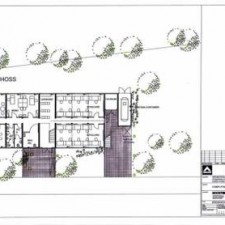 Architekturplan: Grundriss mit lila Raummarkierungen