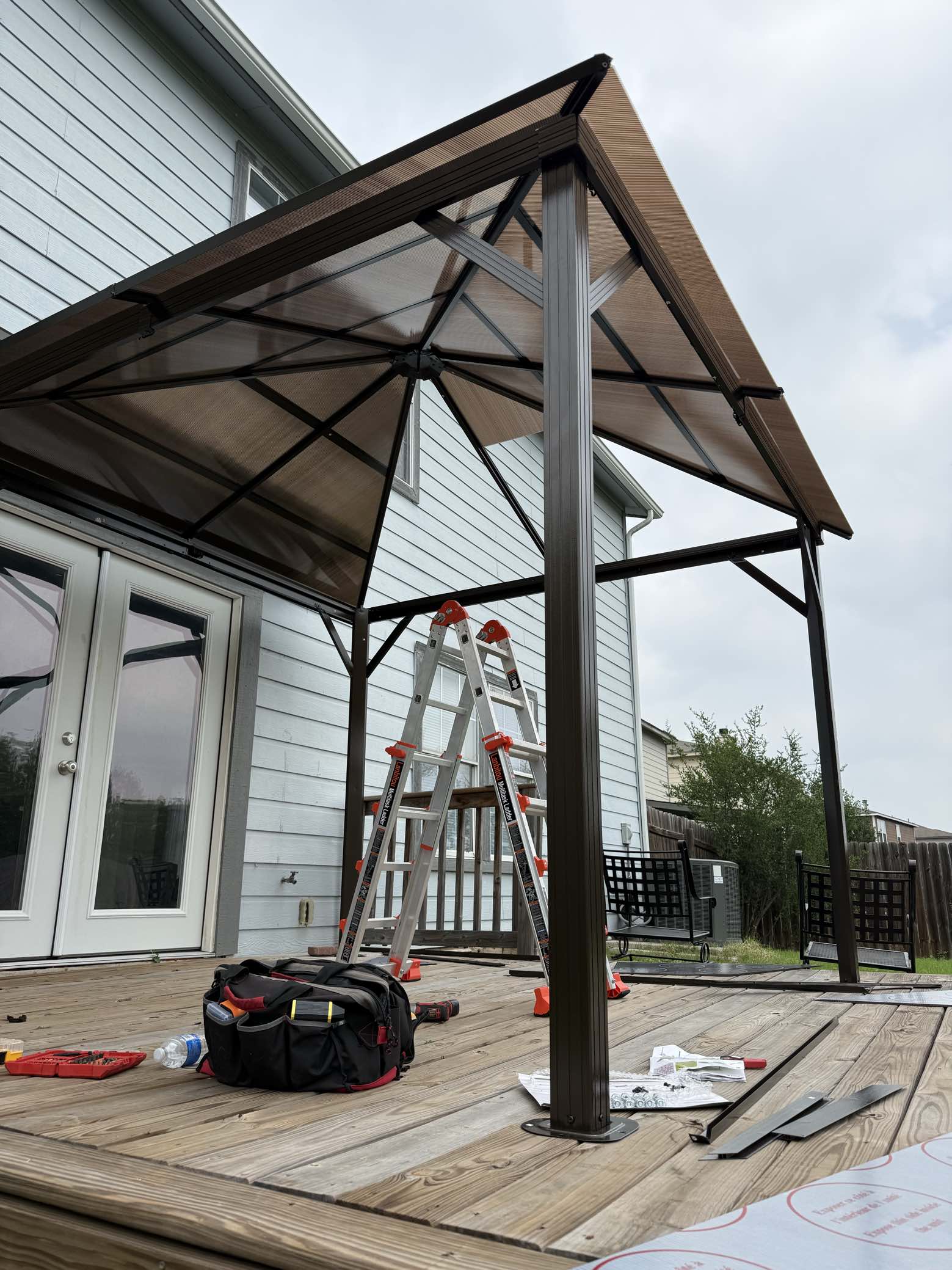 Gazebo installation on deck