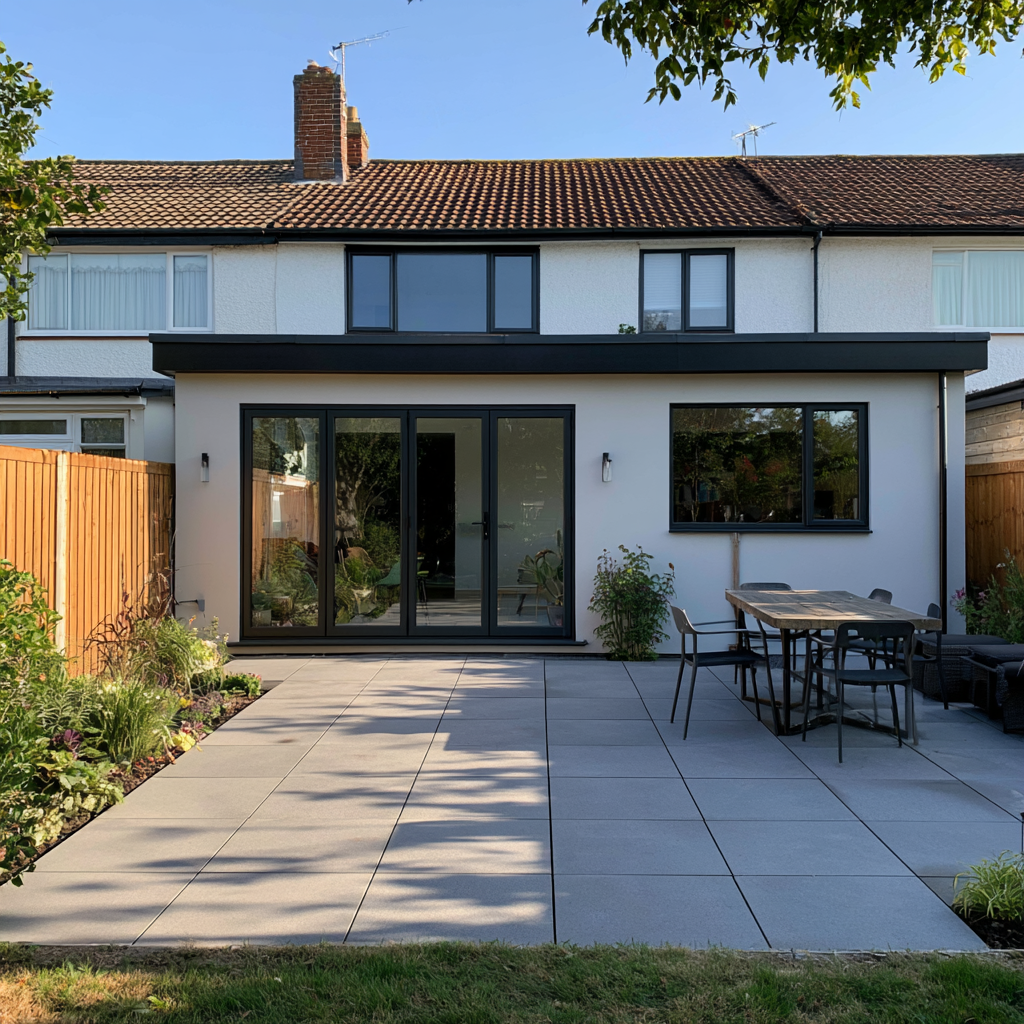 7m wide rendered rear extension in Hertfordshire