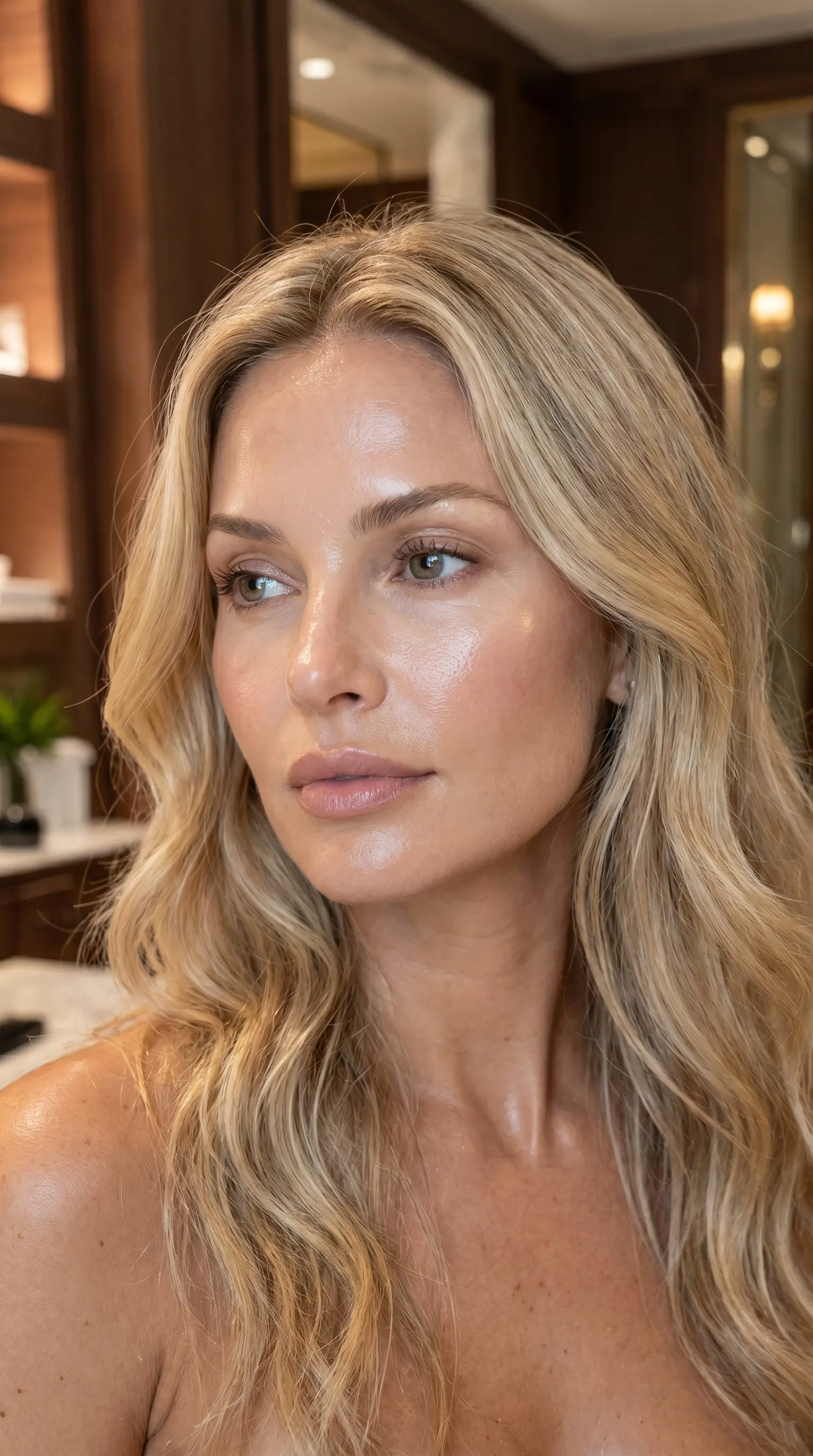 Client with dewy glowing skin